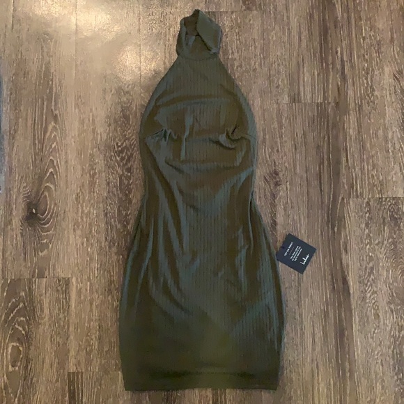 Lulu’s Olive Green Ribbed Halter Bodycon Mini dress - Picture 2 of 3